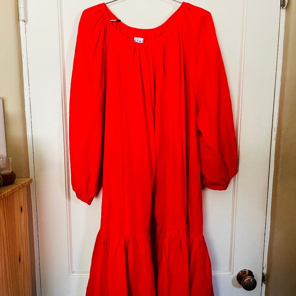 WRAY red linen blend gathered dress, XL